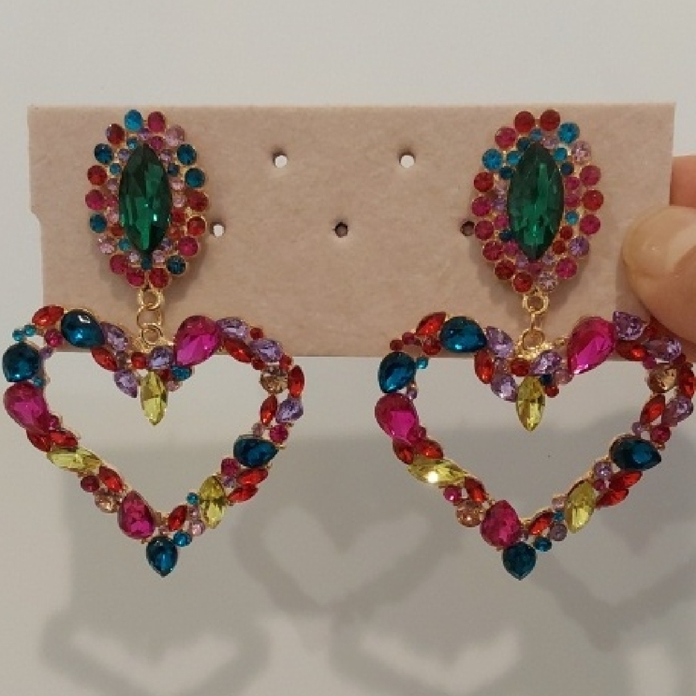 Colorful Heart Drop Earrings - Picture 3 of 6